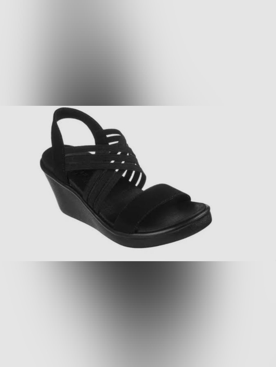 Skechers Shoes - Skechers Black Strappy Elastic Wedge Sandals